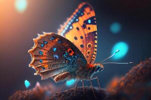 iperrealistico illustrazione di un' ispirato alle farfalle insetto nel allargata avvicinamento ai generato foto