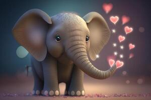 un' carino poco elefante con cuori per San Valentino giorno ai generato foto