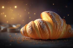 fragili e delizioso francese brioche per prima colazione ai generato foto