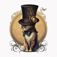 il incantata felino con superiore cappello e monocolo, illustrazione ai generato foto