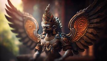 maestoso Garuda scultura simbolo di energia e devozione nel indiano mitologia ai generato foto