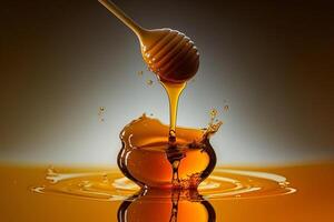 illustrazione miele mestolo con gocciolante miele avvicinamento apicoltore ai generato foto