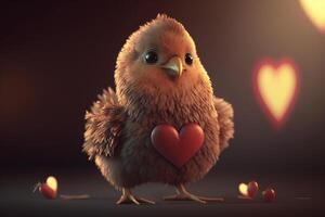 amore pulcino un' San Valentino giorno commovente sorpresa a partire dal un' carino bambino pollo ai generato foto