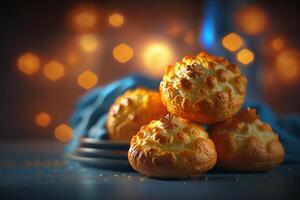 salato gougeres classico francese formaggio sbuffi con Groviera e erbe aromatiche ai generato foto