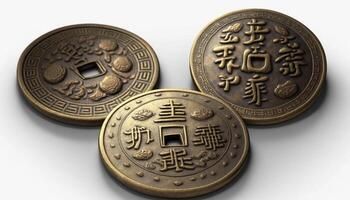 fortunato incantesimi Cinese fortuna monete isolato su bianca sfondo ai generato foto
