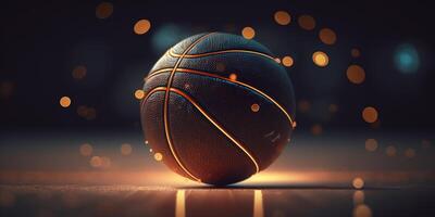 avvicinamento di pallacanestro con bokeh sfondo - gli sport fotografia ai generato foto