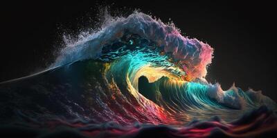colorato onde nel il oceano nel giapponese fotorealistico stile ai generato illustrazione foto