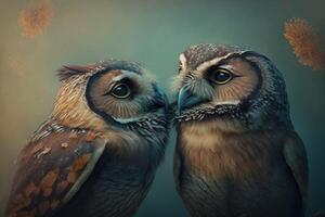 coppia di gufi nel amore baci ai generato foto