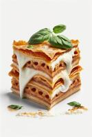 classico italiano piatto isolato Lasagna su bianca sfondo per cucinando ispirazione ai generato foto