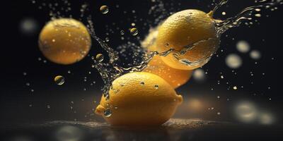 limoni immergendosi in acqua un' spruzzo di freschezza ai generato foto