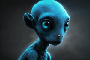 ritratto di un' blu alieno con liscio pelle e grande adorabile occhi ai generato foto