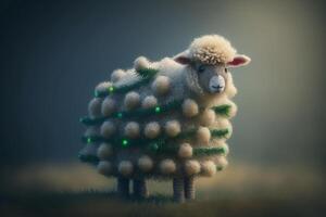 carino e divertente di lana pecora decorato con luci piace un' Natale albero per il vacanza stagione ai generato foto