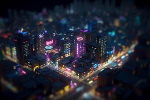 città luci a partire dal sopra un' uccelli occhio Visualizza di un' illuminato metropoli a notte ai generato foto