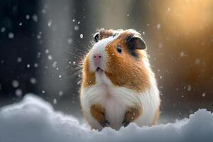 carino Guinea maiale illustrazione nel inverno con neve ai generato foto