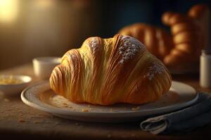 fragili e delizioso francese brioche per prima colazione ai generato foto