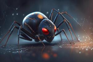 iperrealistico illustrazione di un' nero vedova simile a un ragno insetto, ingrandita avvicinamento ai generato foto