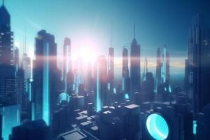 energeticamente positivo città futuristico metropoli motorizzato di edifici ai generato foto