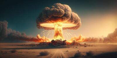 apocalittico scena devastante nucleare esplosione e suo effetti su il ambiente ai generato foto