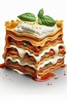 classico italiano piatto isolato Lasagna su bianca sfondo per cucinando ispirazione ai generato foto