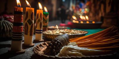 festeggiare il festa di il presentazione ancora vita con candele per dia de la candelaria ai generato foto