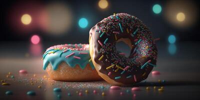 assortito delizioso ciambelle con bokeh forno dolce illustrazione ai generato foto