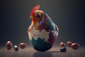 adorabile poco gattino di pollo nel un' dipinto Pasqua guscio d'uovo ai generato foto