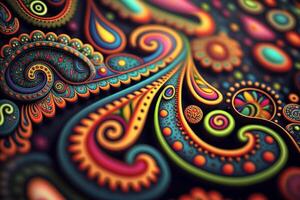 hippie paisley modello nel arcobaleno colori ai generato foto