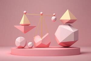 equilibrio concetto. illustrazione di colorato geometrico forme nel 3d stile. foto