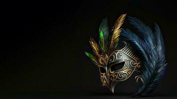 3d rendere di piumato masquerade maschera su nero sfondo. foto