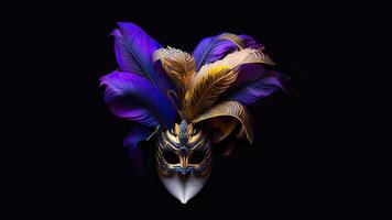 carnevale maschera decorato con bellissimo piume su nero sfondo. 3d rendere. foto
