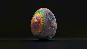 3d rendere di colorato floreale uovo contro nero sfondo e copia spazio. contento Pasqua concetto. foto