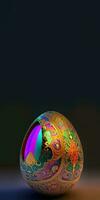 3d rendere di brillante colorato floreale uovo contro buio sfondo e copia spazio. Pasqua concetto. foto