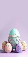 3d rendere di robotica uovo forme contro pastello viola sfondo. contento Pasqua giorno concetto. foto