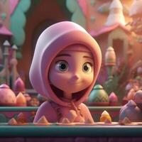 adorabile disney stile avatar di musulmano ragazza indossare hijab. eid o Ramadan mubarak concetto. generativo ai. foto