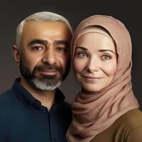 realistico ritratto di attraente musulmano medio età bionda coppia, effettivo Immagine, generativo ai. foto