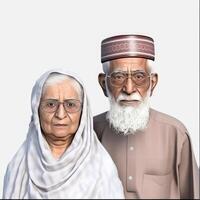 realistico ritratto di vecchio musulmano indiano coppia indossare tradizionale abbigliamento, generativo ai. foto