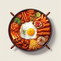 postumi della sbornia stufato coreano cibo a partire dal Manzo brodo, con cavolo, fagiolo germogli, ravanello. ai generato foto