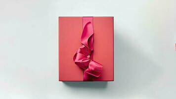 superiore Visualizza di rosso regalo scatola con seta nastro e copia spazio. 3d resa. foto