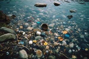 ai generato biologico spazzatura nel il fiume sfondo foto