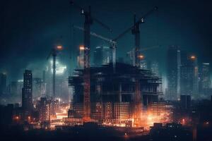 ai generato costruzione luogo paesaggi urbani a notte sfondo foto