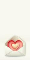 3d rendere di carta tagliare cuore forma dentro Busta nel pastello colore. foto