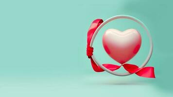 3d rendere lucido cuore forma Palloncino legato con nastro nel circolare telaio foto