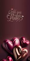 tutti voi bisogno è amore testo con 3d rendere lucido colorato cuore forme. foto