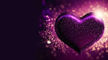 3d rendere di brillante viola glitterato cuore forma su bokeh illuminazione sfondo. amore concetto. foto