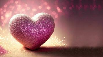 3d rendere, brillante rosa glitterato cuore forma su bokeh sfondo. amore concetto. foto