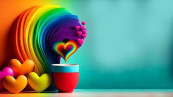 amore o San Valentino concetto con cuore forme con fiore pentola su arcobaleno stile illustrazione. foto