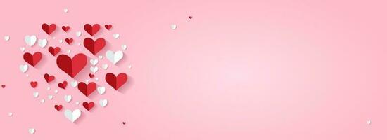 rosso e bianca carta cuore forme su pastello rosa sfondo e copia spazio. amore o San Valentino concetto. foto