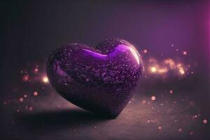 3d rendere di brillante viola glitterato cuore forma su illuminazione sfondo. amore concetto. foto
