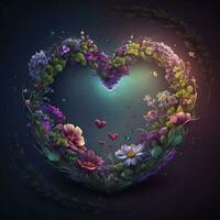 magico notte fiore foresta con farfalla Visualizza nel cuore per amore concetto. foto