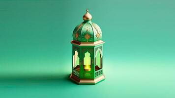 realistico Arabo lanterna su verde sfondo. 3d rendere. foto